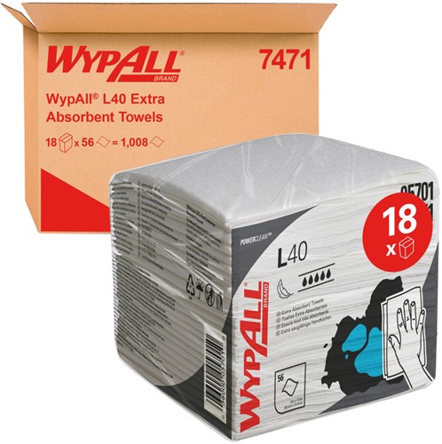 Reinigingsdoek WypAll L40 1-laags 18x56 vel wit 7471